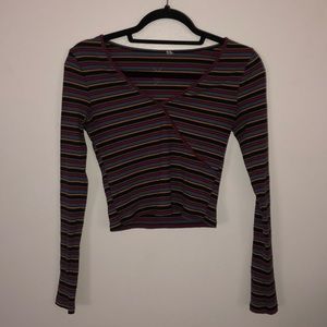 surplice multi color striped crop top